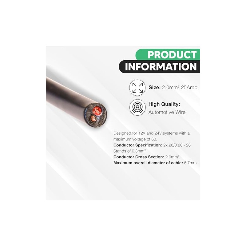 Automotive Round Twin 2 Core Cable 12V/24V Thin Wall Wire