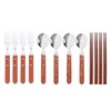 12 Pcs Stainless Steel Wooden Handle Tableware Set Outdoor 4