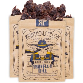 Righteous Felon Beef Jerky - Truffle-O-Soldier Flavor - All-Natural Jerky - Locally Sourced & Dried Beef Jerky - Low-Sugar, High-Protein, Healthy Snacks - 2 Ounces, Pack of 3