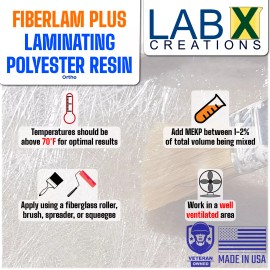 Lab X Creations FIBERLAM PLUS 1 Gallon POLYESTER RESIN +MEKP (for laminating, cloth, mat,strand)