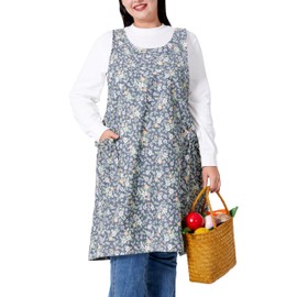 VIKIDEER Comfortable Huge Plus Size Aprons for Women Adjustable Cross Back Floral Cotton Linen Aprons Beggarticks