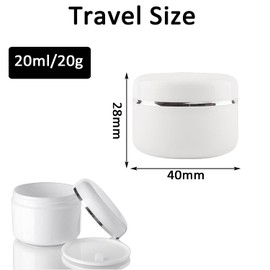 Yalbdopo 20Pcs 20ml/20g White Cosmetic Sample Jars with 3Pcs Mini Spatulas & Labels, Plastic Refillable Travel Pot Containers with Silver Dome Lids & Inner Liners for Makeup Creams Beauty Nails