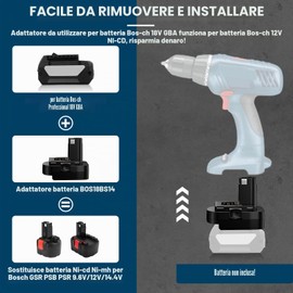 Adattatore batteria per Bosch 12 V 14,4 V NI-MH, per batteria Bos-ch Professional 18 V System GBA per Bos-ch 12 V 14,4 V GSR PSR GSR 12 VE-2 PAG 12 V PSB 12 VE-2 PSR