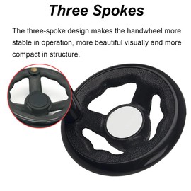 Black Round Hand Wheel with Revolving Handle, 100mm Power Lathe 3 Spoke Replacement Handle for Lathe Milling Machine