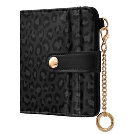 DOMIKING Black Leopard Print Wallet for Women Bifold PU Leather Credit Card Holder with ID Window Slim Coins Cash Wallet Purse for Female Ladies