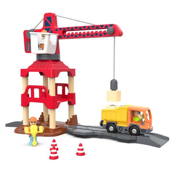 Wooden Train Accessories Engineering Crane for Kids Track, Train Toy