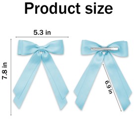 7.8IN Light Blue Long Tail Hair Bows Big Silky Satin Tassel Ribbon Bow Hair Clip Barrettes for Women Flower Girls Thick Thin Hair Bride Wedding Party Dress Decor Accessory