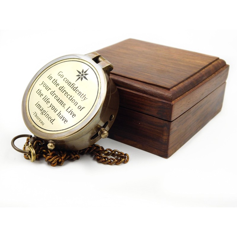 Antique Brass Compass Engraved "Go Confidently in The Direction of