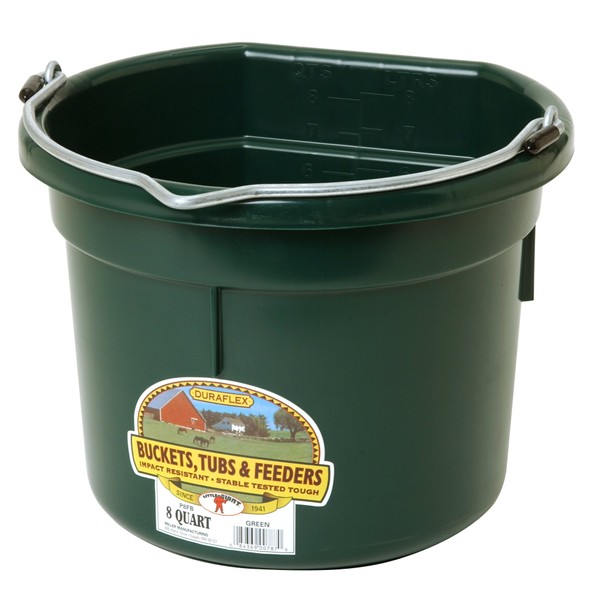 Miller Manufacturing P8FBGREEN Flat Back Bucket for Dogs and Horses, 8-Quart, Green