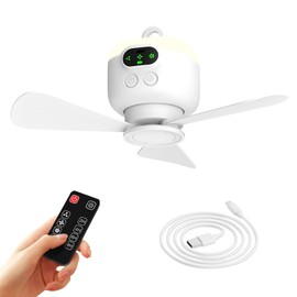 xeamun Portable Camping Fan, 10.6 Inch Tent Ceiling Fan,Rechargeable 8000mAh with Light & Hook,Timable & Auto Shut Off,Detachable Fan Blade, Used for Tent Canopy RV Porch Beach Bedroom