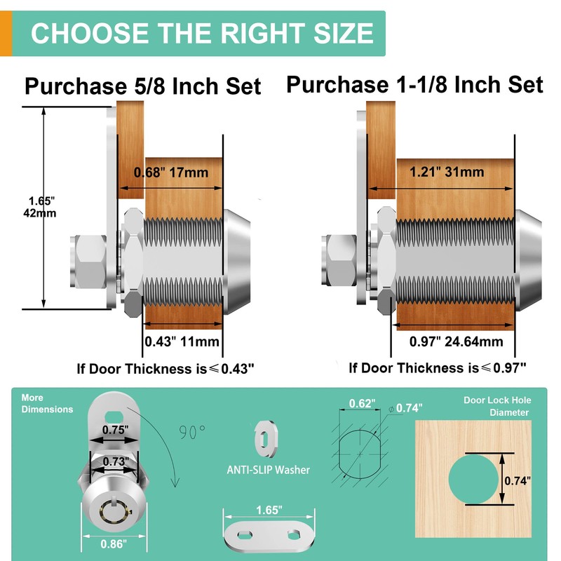 inBovoga 1 Pack Cabinet Locks with Keys, 5/8" Cam Lock,