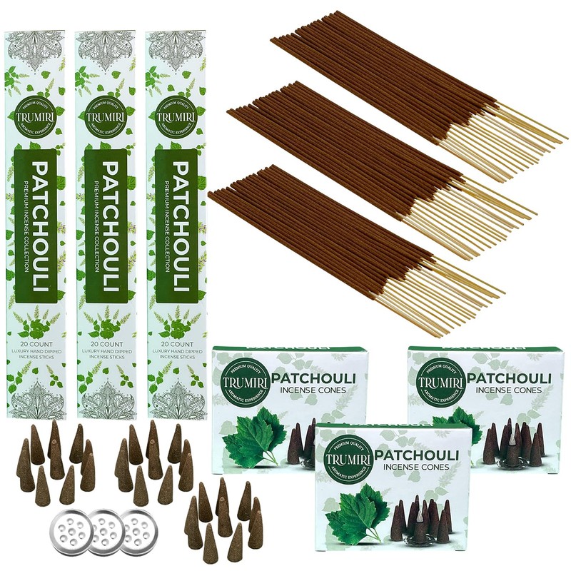 Patchouli Incense Sticks & Incense Cones Combo Pack - 60