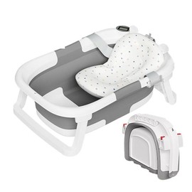 NAPEI Collapsible Baby Bathtub with Real-time Temp Monitor + Floating Cushion, Foldable Baby Bath Tub Set - Perfect Portable Travel Baby Tub - Color: Basic Style - Gray - Bath Net
