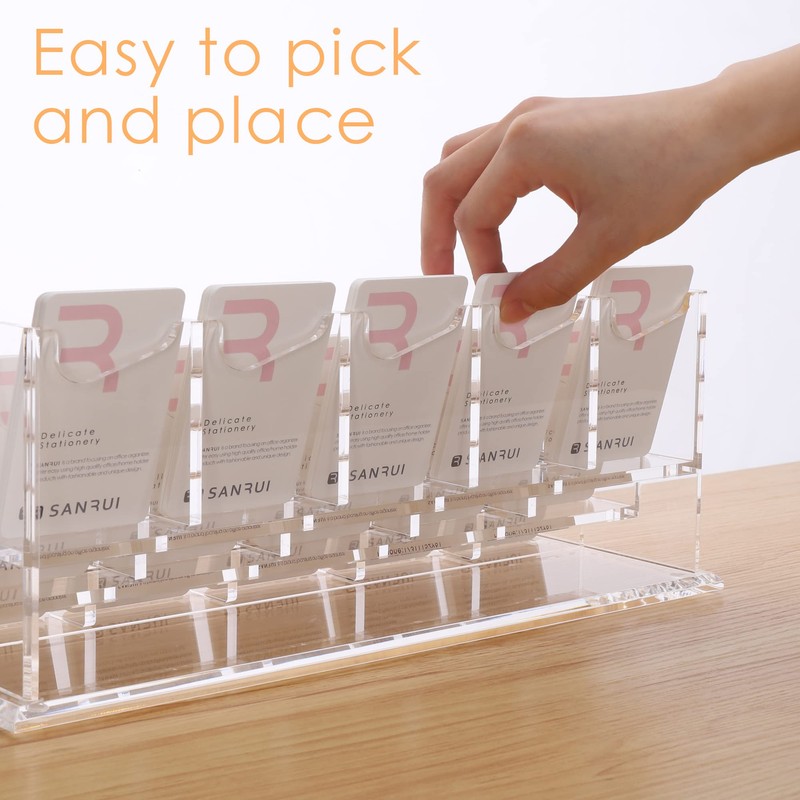 SANRUI Vertical Business Card Holder for Desk，Clear Acrylic Business Card
