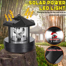 PXRJE Solar Lighthouse，LED Solar Powered Lighthouse，IP44 Waterproof LED Solar Hanging Lamp，360 Degree Rotatable Outdoor Solar Light，Suitable for use in courtyards, lawns, etc(Black,4.33inch)