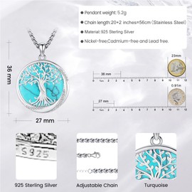 Eusense Tree of Life Pendant 925 Sterling Silver Necklace Tree Life Gifts Jewellery for Mother's Day Women Ladies Girls, Sterling Silver, No Gemstone