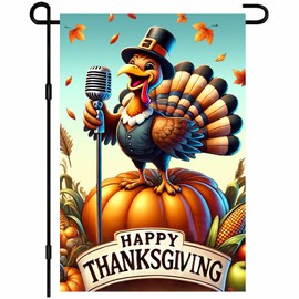 BlissYard Happy Thanksgiving Turkey Garden Flag 12x18 Inch Decorative Outdoor Yard Flags for Home Decor Double Sided Festive Autumn Harvest Lawn Banner Patio Accent and Fall Season Decoration