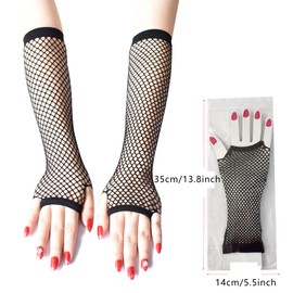 2 Pairs Long Fishnet Gloves Hand Gloves Fishnet Fingerless Gloves Party Fingerless Retro Gloves Women 80s Party Gloves Fingerless Net Gloves 80s Hand Gloves Novelty Gloves Black Mesh Gloves for Party