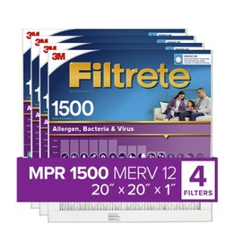 Filtrete 20x20x1, AC Furnace Air Filter, MPR 1500, Healthy Living Ultra Allergen, 4-Pack (exact dimensions 19.69 x 19.69 x 0.78)