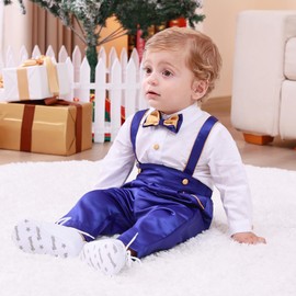 Booulfi Toddler Suit for Boys Birthday Wedding Ring Bearer Outfits Formal Gentleman Outfit Royal Blue Toddler Tuxedo Suits for Boys Baby Boys Clothes 18-24 M with Shirt Suspender Pants