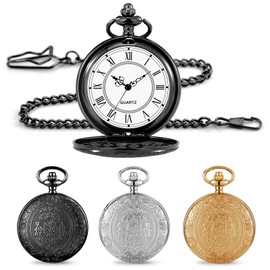BYZESTY Vintage Pocket Watch, Pack of 3 Pocket Watch with Chain, Retro Quartz Pocket Watch, Antique Chain Watch with Roman, Pocket Watch Retro for Men, Women, Grandpa, Father, Birthday, Anniversary