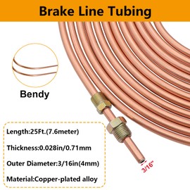 smseace 2Sets 25Ft. 3/16" Brake Line Tubing Kit with Brake Line Fittings(Includes 32pcs Fittings and 4pcs Unions+8pcs Nuts) Copper-coat Brake Lines
