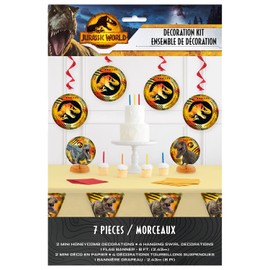 Jurassic World 3 Party Decorating Kit - 7 Pieces | Dinosaur-Themed Celebration Decor Set for Kids Birthdays, Events and Movie Fans