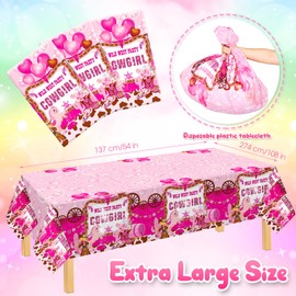 3 Pcs Western Cowboy Cowgirl Party Tablecloth Cowgirl Cowboy Birthday Party Decorations 54 x 108 Inch Plastic Horse Party Tablecover Baby Shower Supplies for Girls Boys (Pink)