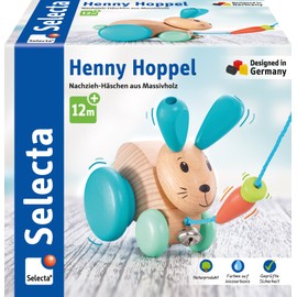 Selecta 62100 Henny Hoppel Pull Along Rabbit Wooden Push and Pull Toy 13 cm