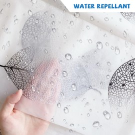 Shower Curtain, Mould Proof Resistant Washable Bathroom Curtain with 12 Hooks Leaves Patterned Semi-Transarent Shower Curtain PEVA Waterproof Shower Curtains for Bathroom Wet Room Tub, 180 x 180cm