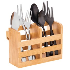 Bamboo Utensil Holder for Dish Rack - Flatware, Cutlery & Utensil Drying Caddy with Hooks - Fits BAMBUSI Bamboo Dish Drying Racks