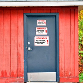 Classic Framed Plus Friendly Reminder: Lock the door/Cierra la puerta con llave Door or Wall Sign | Business & Warehouse Signage - Large