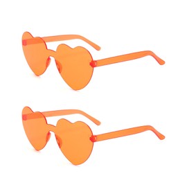 QLEUIFT 2 pieces heart-shaped sunglasses, multicoloured, rimless, heart-shaped glasses, fashion, heart, oversized fashion sunglasses, eyewear for women, orange