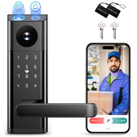 CAMCAMP Smart Lock with Camera & Doorbell, Built-in WiFi Camera Deadbolt Lock for Front Door, Keyless Entry Door Lock with Handle, Fingerprint, Keypad Code, App Control, Auto Lock