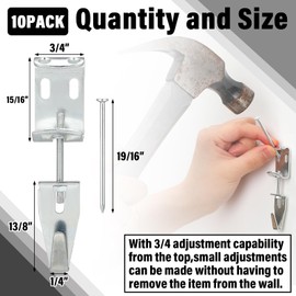 Blulu 10 Pcs Adjustable Picture Hangers J Hooks Mirror Hanging Kit with Hangers Hooks for Mirrors Pictures Frame Supports up to 100 Lbs