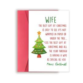 YiKaLus Romantic Christmas Card for Wife from Husband, Sweet Star Tree X-mas Card with Envelope, Great Gifts for Wife Christmas