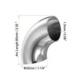 PATIKIL 1-1/4 Inch OD 304 Stainless Steel Butt, 2 Pack 90 Degree Elbow Pipe Fitting Bend Welding Sweat Solder Connection for Stair Handrail