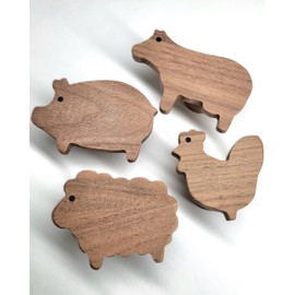 Farm Animals Wall Hooks Made of Untreated Walnut Wood (Cow Sheep Pig Chicken) Farm Wardrobe Entrance Area Coat Hook Nursery Hallway Baby Gift