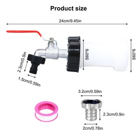 IBC Tank Outlet Tap, 1000 L Water Tank Tap Made of Alloy Ball Valve with 3/4 Inch Connection IBC Adapter, IBC Tank Outlet Tap with Spout Extension S60 x 6 Coarse Thread, for Water Tank Tap