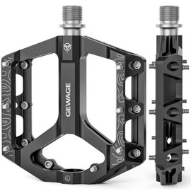 GEWAGE GE-197 Bicycle Pedal, Flat, 3 Bearings, High Rotation, Wide Tread, Anti-Slip, Lightweight, Heavy Duty, Aluminum, 9/16" Road Bike, Cross Bike