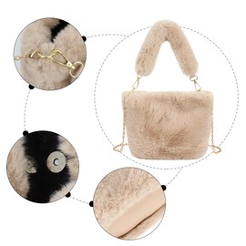Meliyya Women's Faux Fur Shoulder Bag Plush Shoulder Bag Fluffy Handbag with PU Shoulder Strap, A-khaki
