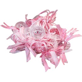 RBN 12 PCS Pacifier Ribbon Necklaces Little Prince and Princess with Crown Polka Dot Acrylic Baby Shower Game Favors Prize Decorations Boy Girl (Pink)