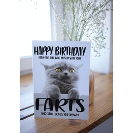 Birthday Mum Dad Aunt Uncle Brother Sister Old Card Funny Rude Love Joke Present - CAT Fart C43