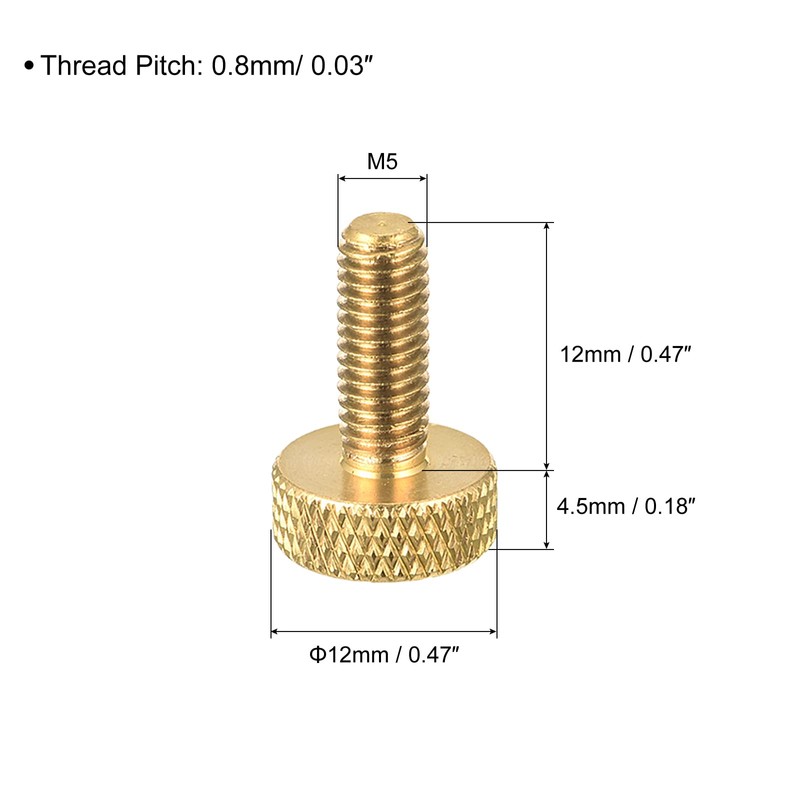sourcing map Pack of 5 Brass Knurled Screws M5 x