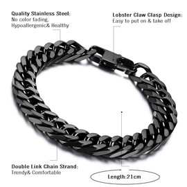 Cupimatch Fashionable, 16 mm-wide, Silver Tone, Stainless Steel, High Polished, Link Chain Bracelet for Men and Women, 20.7cm, Stainless Steel