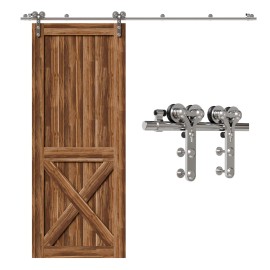 CCJH 6.6FT Stainless Steel Sliding Barn Door Hardware Kit Track for Wood Single Door