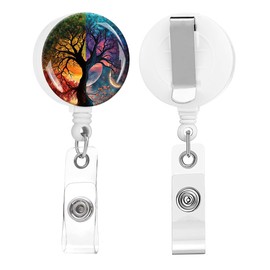 quohet 2 Pack Retractable Badge Holders Cute Badge Reel Badge Clip ID Card Holders for Student Office Worker Doctor Nurse Teacher(Beautiful Tree)