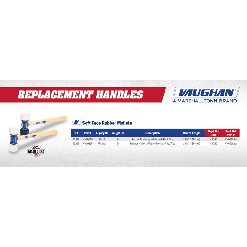 VAUGHAN 24 oz Soft Face Rubber Mallet, Made In The