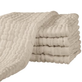 Yoofoss Muslin Nappies Burp Cloths Set of 5 65 x 65 cm Muslin Cloths 100% Cotton Cloth Nappies Absorbent Folding Nappies for Baby Boil-Proof Premium Quality Apricot