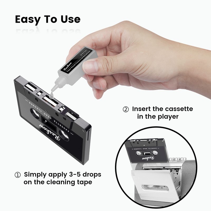 Reshow Audio Tape Cassette Head Cleaner with 2 Cleaning Fluids